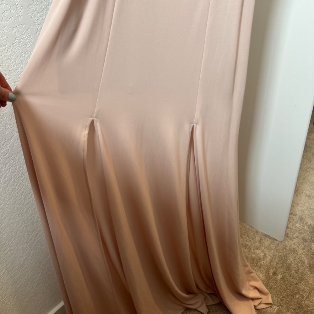 BCBGMaxAzria Pale Blush V-Neck Lace-Panel Prom Gown - Picture 2 of 7